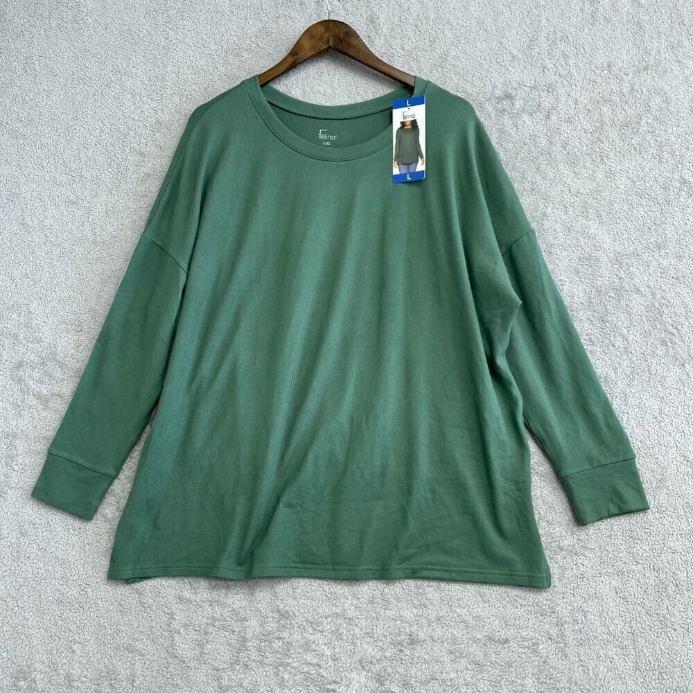 NEW Felina Women's L Long Sleeve Green Relaxed Fit Knit Top